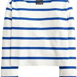 J.CREW Cropped Boatneck White Blue Striped T-Shirt NWT